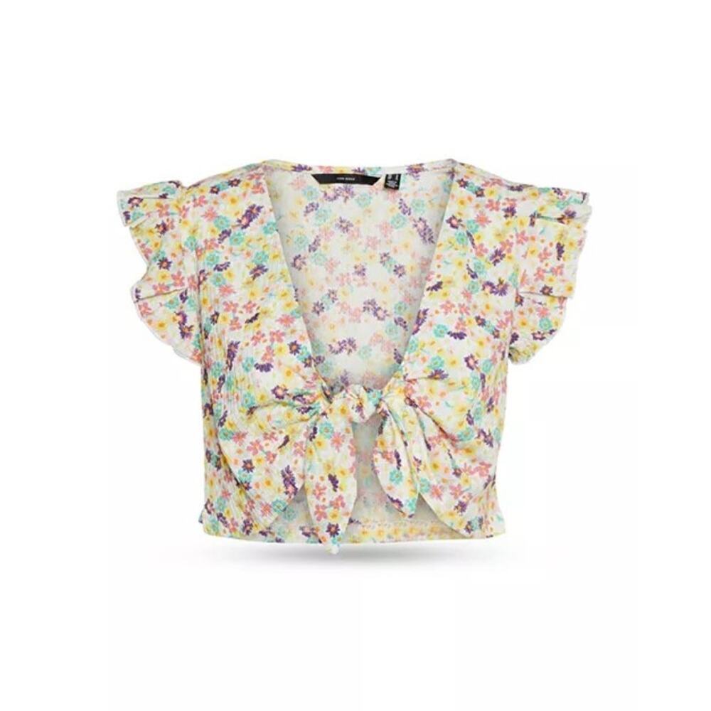 Vero Moda Floral Print Tie Crop Top Size Large